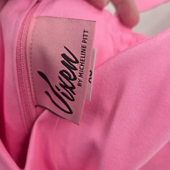 Vixen by Micheline Pitt Miss Kitty 9 Lives Pink Spray Paint Design Midi Dress XS - Picture 11 of 12